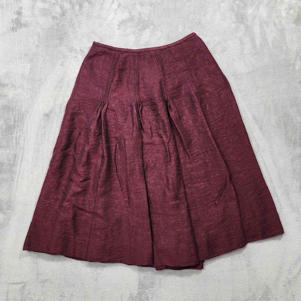 J. Jill Skirt Womens 6P PETITE Red A-Line Midi Pleated Satin Lined Office Casual